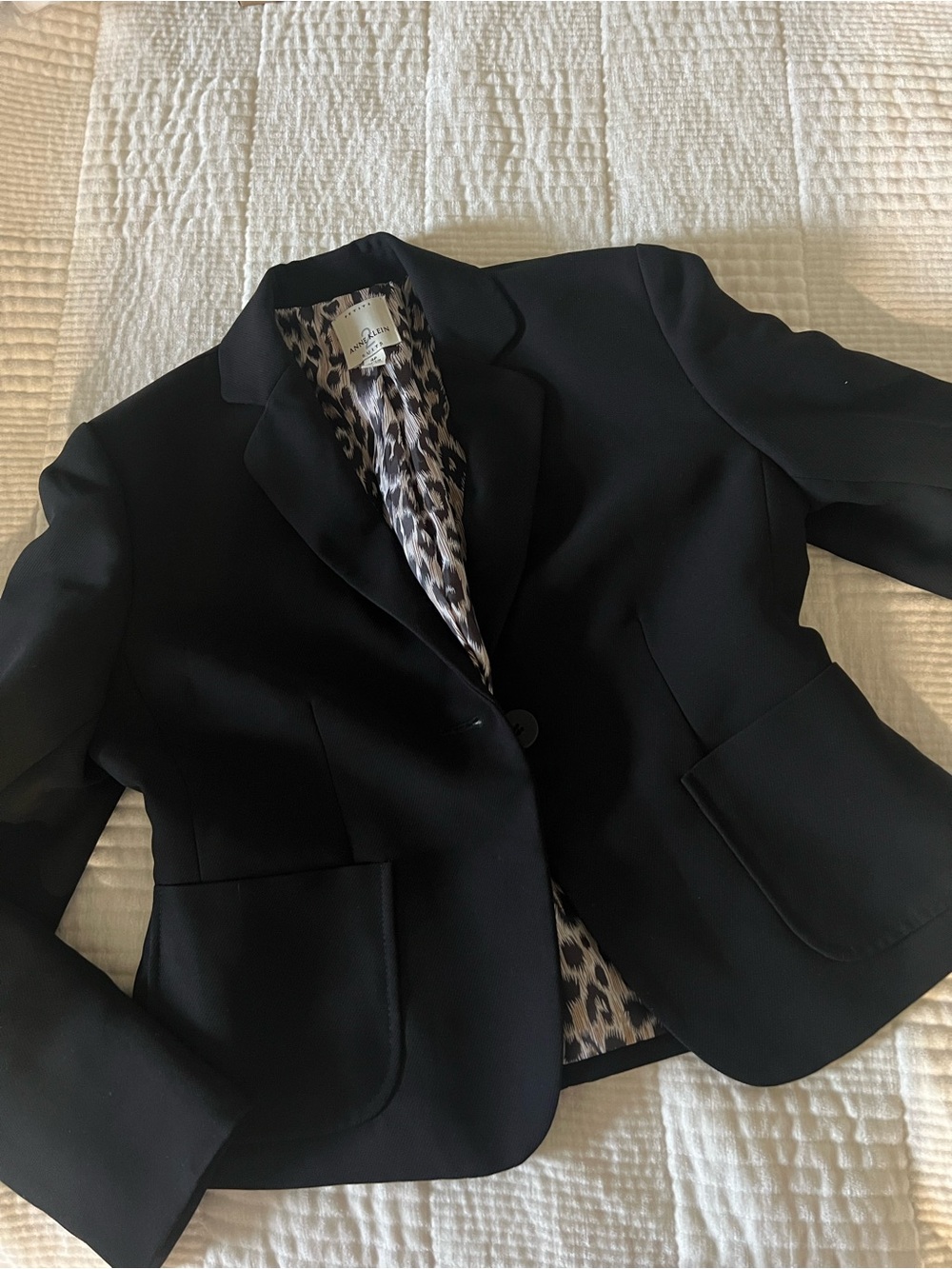 Ann Taylor Black Tailored Blazer with Leopard-Print Lining